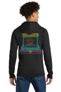 Baked Bros™ Arcade Sweatshirt, back view, black zip hoodie with a retro arcade machine graphic